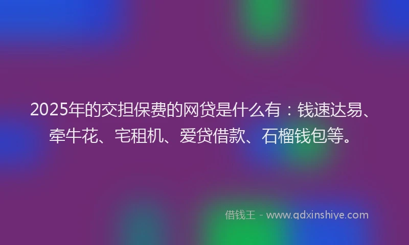 2025年的交担保费的网贷是什么有：钱速达易、牵牛花、宅租机、爱贷借款、石榴钱包等。