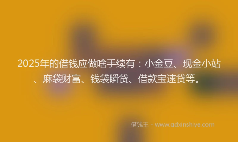 2025年的借钱应做啥手续有：小金豆、现金小站、麻袋财富、钱袋瞬贷、借款宝速贷等。