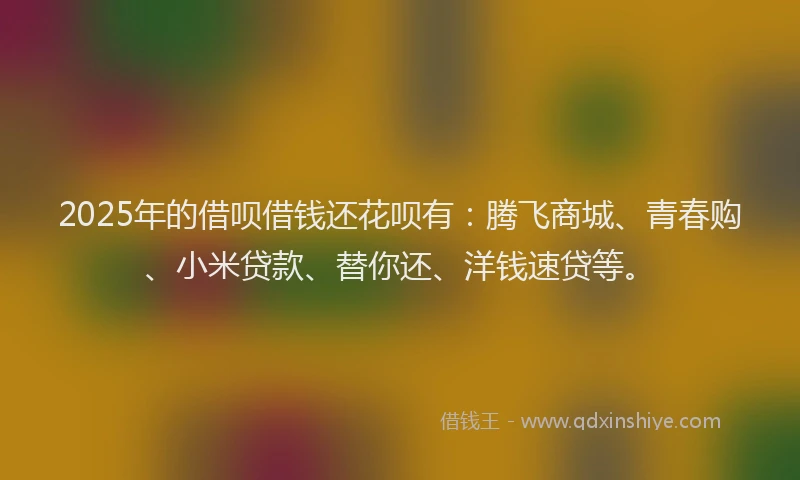 2025年的借呗借钱还花呗有：腾飞商城、青春购、小米贷款、替你还、洋钱速贷等。