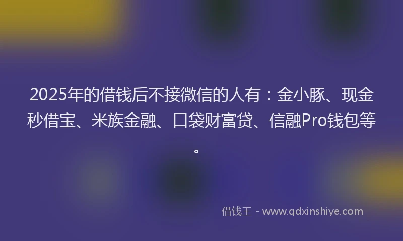 2025年的借钱后不接微信的人有：金小豚、现金秒借宝、米族金融、口袋财富贷、信融Pro钱包等。