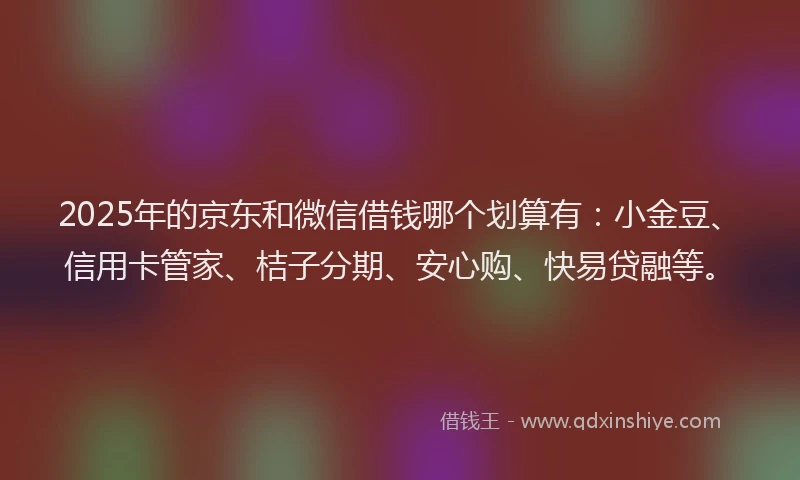 2025年的京东和微信借钱哪个划算有：小金豆、信用卡管家、桔子分期、安心购、快易贷融等。
