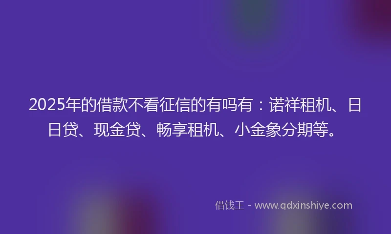 2025年的借款不看征信的有吗有：诺祥租机、日日贷、现金贷、畅享租机、小金象分期等。