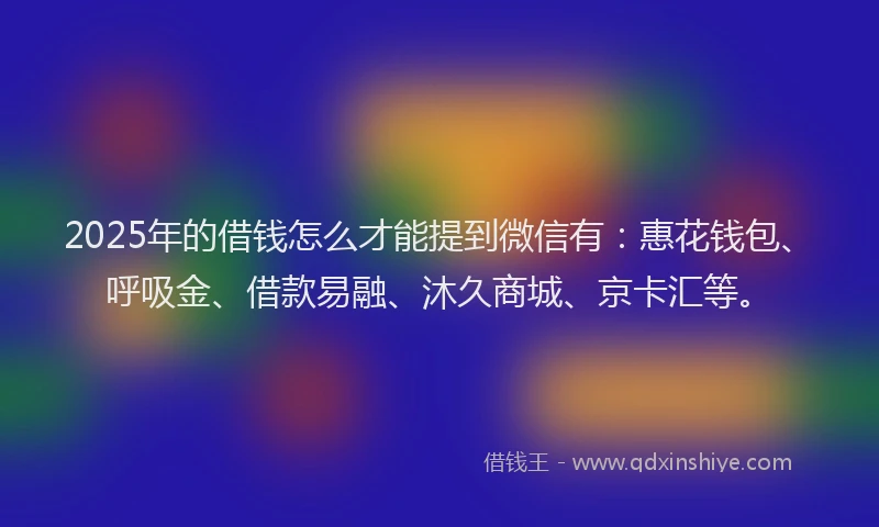 2025年的借钱怎么才能提到微信有：惠花钱包、呼吸金、借款易融、沐久商城、京卡汇等。