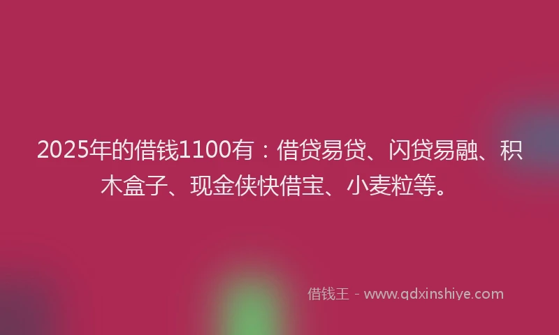 2025年的借钱1100有：借贷易贷、闪贷易融、积木盒子、现金侠快借宝、小麦粒等。