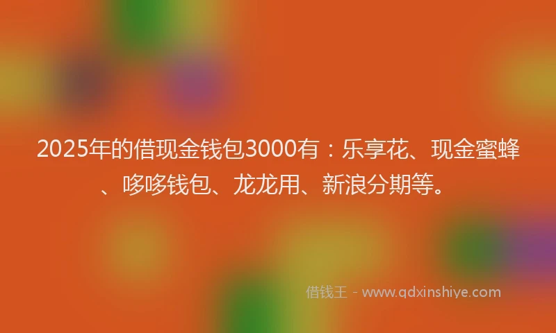 2025年的借现金钱包3000有：乐享花、现金蜜蜂、哆哆钱包、龙龙用、新浪分期等。