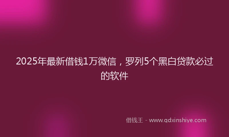 2025年最新借钱1万微信，罗列5个黑白贷款必过的软件