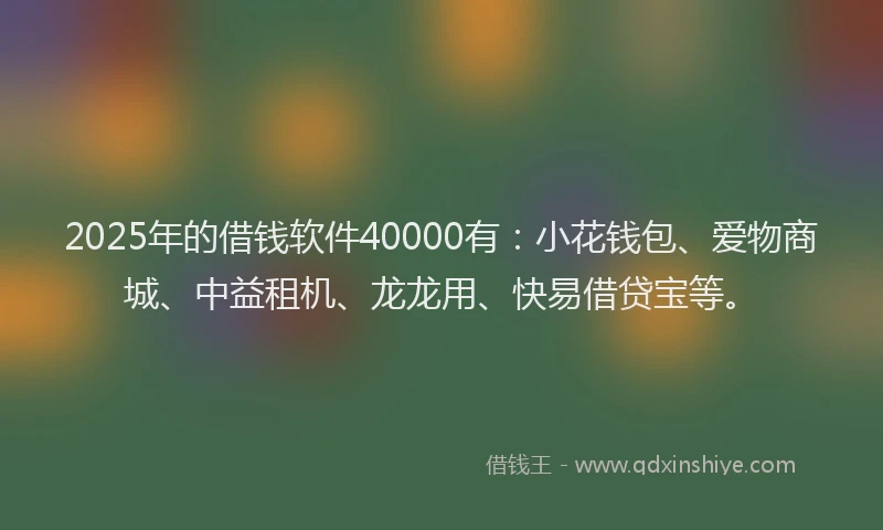 2025年的借钱软件40000有：小花钱包、爱物商城、中益租机、龙龙用、快易借贷宝等。
