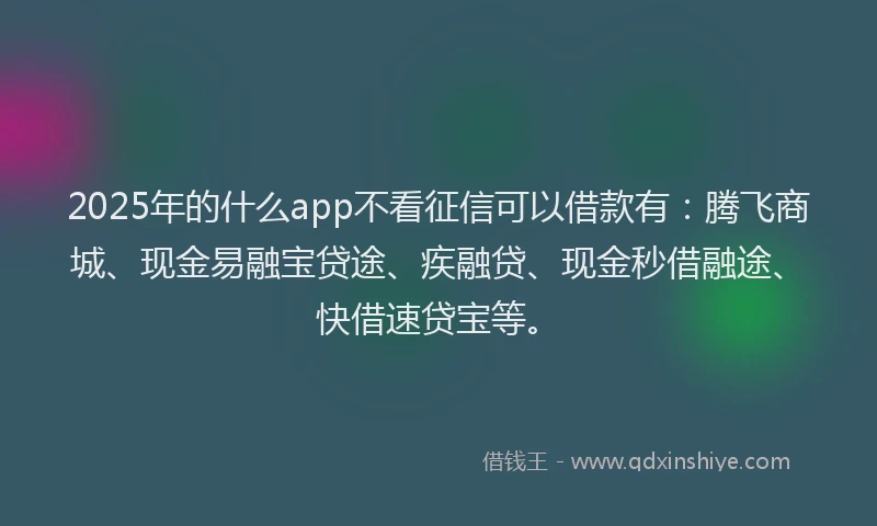 2025年的什么app不看征信可以借款有：腾飞商城、现金易融宝贷途、疾融贷、现金秒借融途、快借速贷宝等。