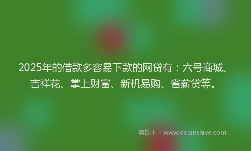 2025年的借款多容易下款的网贷有：六号商城、吉祥花、掌上财富、新机易购、省薪贷等。