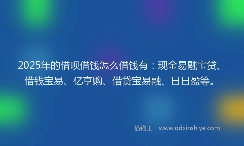 2025年的借呗借钱怎么借钱有：现金易融宝贷、借钱宝易、亿享购、借贷宝易融、日日盈等。