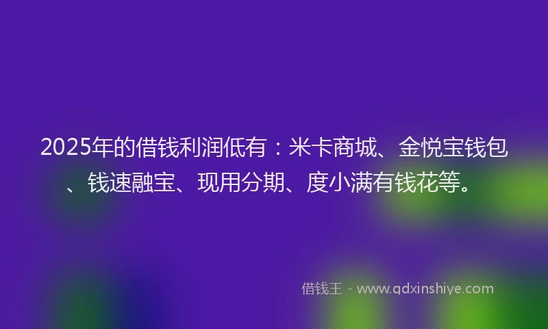 2025年的借钱利润低有：米卡商城、金悦宝钱包、钱速融宝、现用分期、度小满有钱花等。