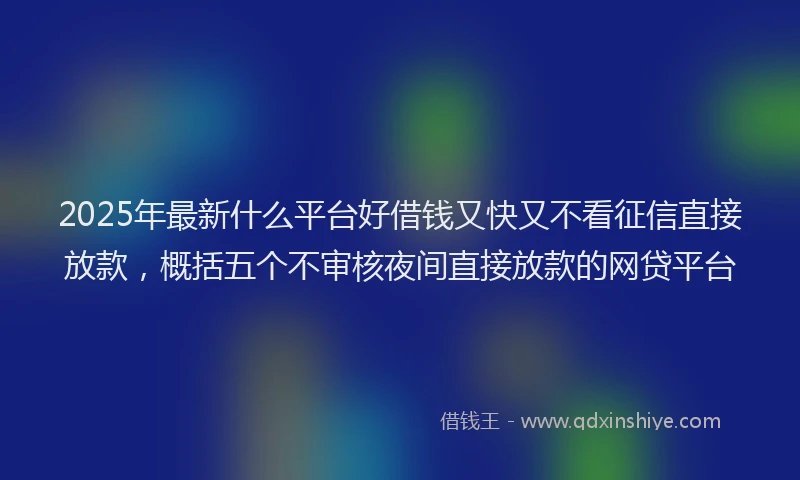 2025年最新什么平台好借钱又快又不看征信直接放款，概括五个不审核夜间直接放款的网贷平台