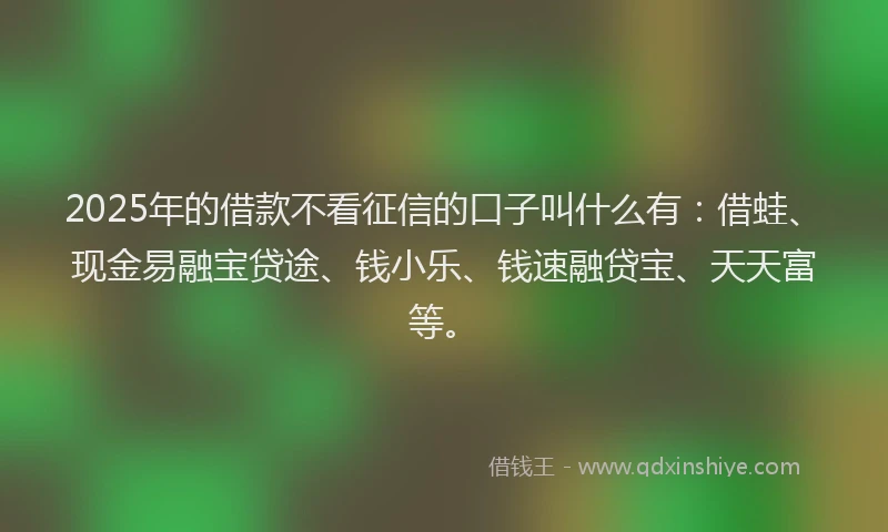2025年的借款不看征信的口子叫什么有：借蛙、现金易融宝贷途、钱小乐、钱速融贷宝、天天富等。