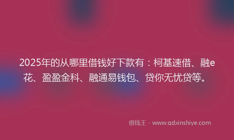 2025年的从哪里借钱好下款有：柯基速借、融e花、盈盈金科、融通易钱包、贷你无忧贷等。