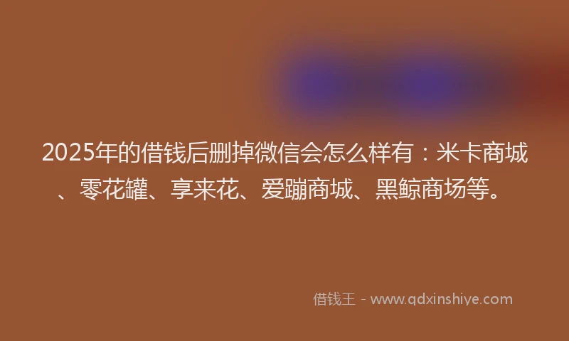 2025年的借钱后删掉微信会怎么样有：米卡商城、零花罐、享来花、爱蹦商城、黑鲸商场等。