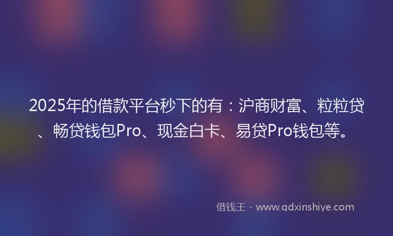 2025年的借款平台秒下的有：沪商财富、粒粒贷、畅贷钱包Pro、现金白卡、易贷Pro钱包等。