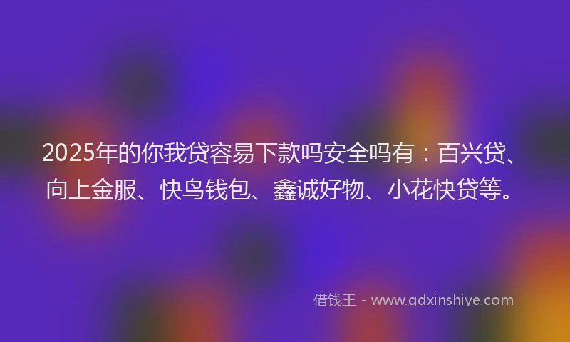 2025年的你我贷容易下款吗安全吗有：百兴贷、向上金服、快鸟钱包、鑫诚好物、小花快贷等。