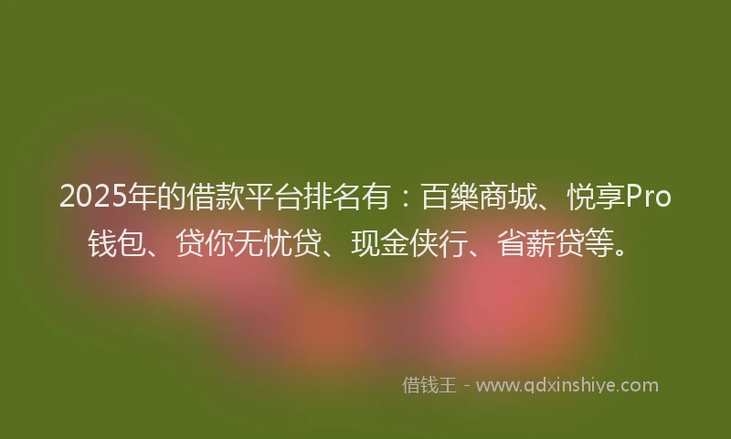 2025年的借款平台排名有：百樂商城、悦享Pro钱包、贷你无忧贷、现金侠行、省薪贷等。