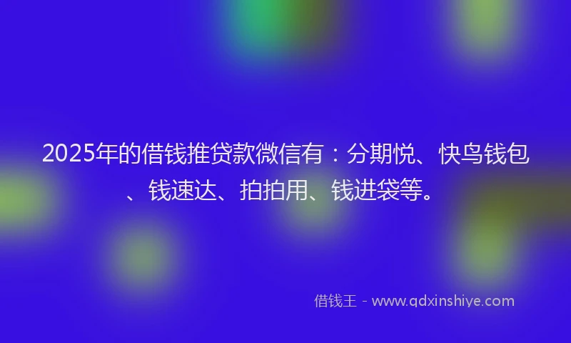2025年的借钱推贷款微信有：分期悦、快鸟钱包、钱速达、拍拍用、钱进袋等。