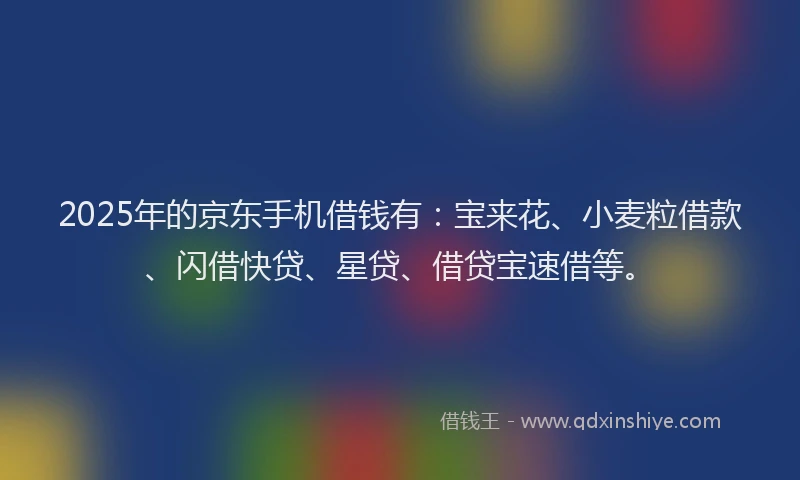 2025年的京东手机借钱有：宝来花、小麦粒借款、闪借快贷、星贷、借贷宝速借等。