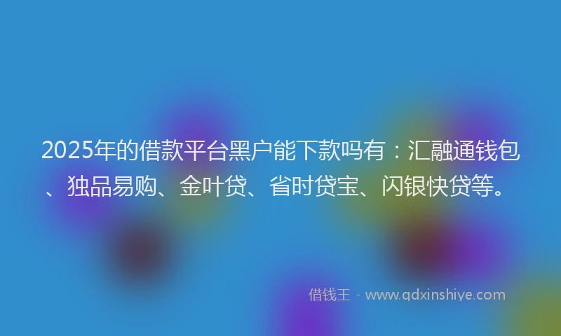 2025年的借款平台黑户能下款吗有：汇融通钱包、独品易购、金叶贷、省时贷宝、闪银快贷等。