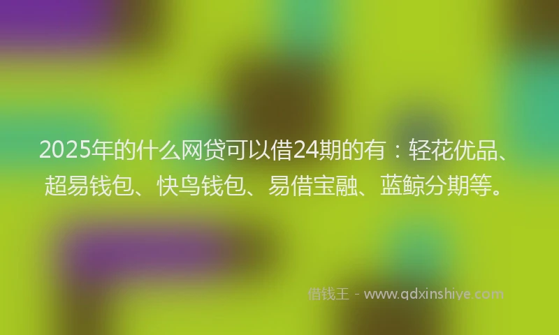 2025年的什么网贷可以借24期的有：轻花优品、超易钱包、快鸟钱包、易借宝融、蓝鲸分期等。