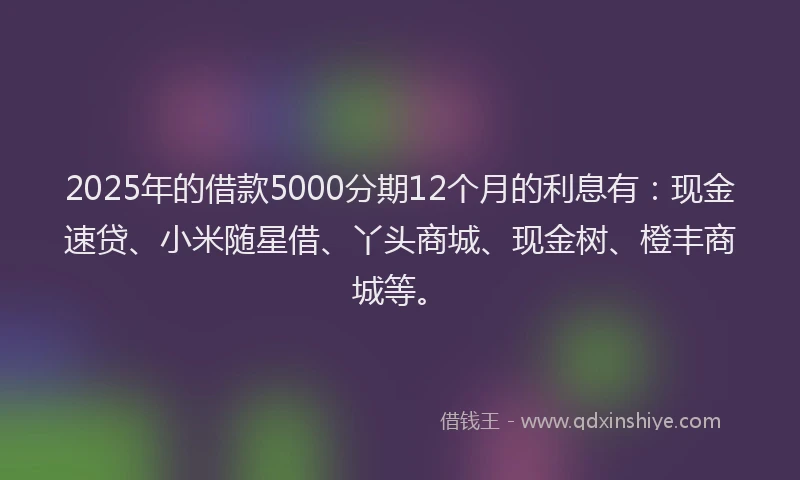2025年的借款5000分期12个月的利息有：现金速贷、小米随星借、丫头商城、现金树、橙丰商城等。