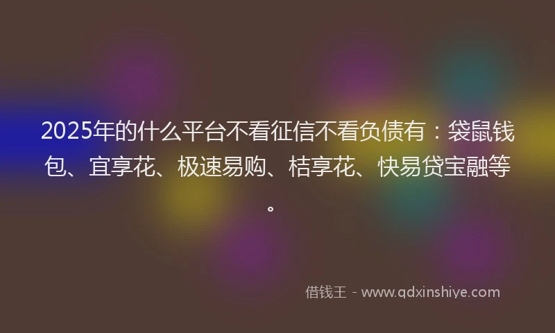 2025年的什么平台不看征信不看负债有：袋鼠钱包、宜享花、极速易购、桔享花、快易贷宝融等。
