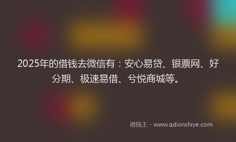 2025年的借钱去微信有：安心易贷、银票网、好分期、极速易借、兮悦商城等。