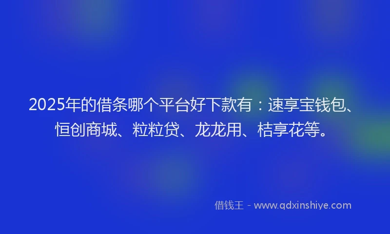 2025年的借条哪个平台好下款有：速享宝钱包、恒创商城、粒粒贷、龙龙用、桔享花等。