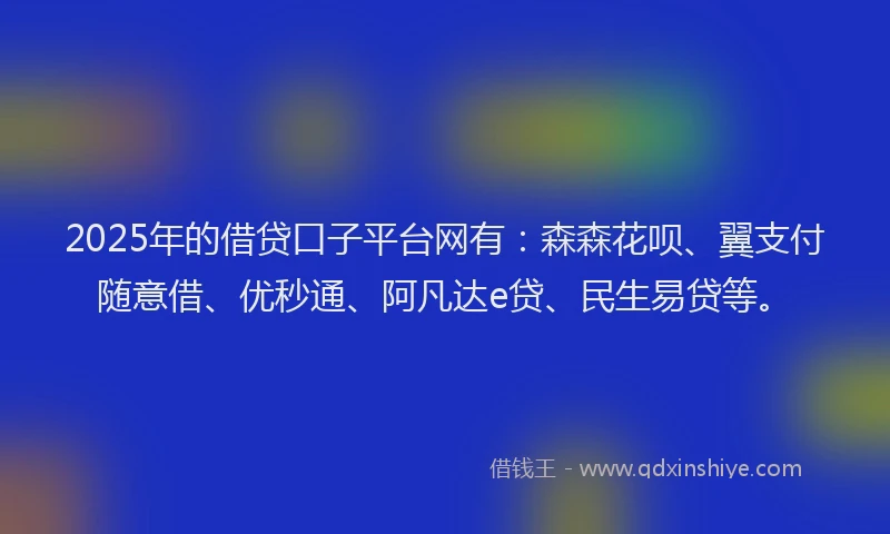 2025年的借贷口子平台网有：森森花呗、翼支付随意借、优秒通、阿凡达e贷、民生易贷等。
