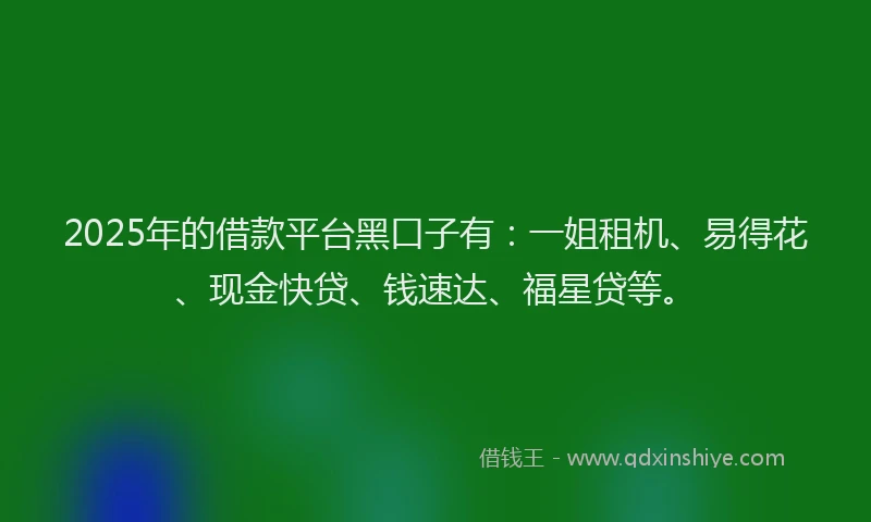 2025年的借款平台黑口子有：一姐租机、易得花、现金快贷、钱速达、福星贷等。