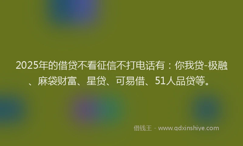 2025年的借贷不看征信不打电话有：你我贷-极融、麻袋财富、星贷、可易借、51人品贷等。