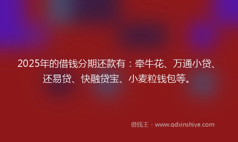 2025年的借钱分期还款有：牵牛花、万通小贷、还易贷、快融贷宝、小麦粒钱包等。