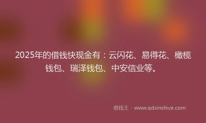 2025年的借钱快现金有：云闪花、易得花、橄榄钱包、瑞泽钱包、中安信业等。