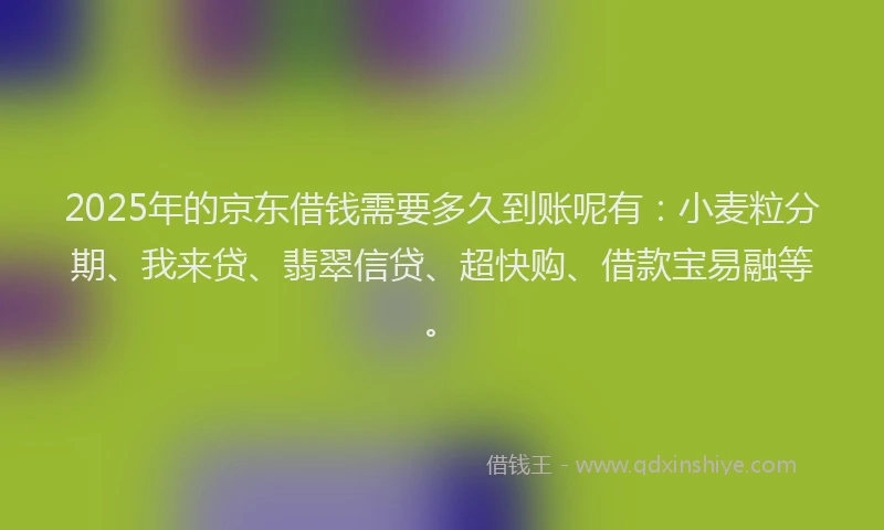 2025年的京东借钱需要多久到账呢有：小麦粒分期、我来贷、翡翠信贷、超快购、借款宝易融等。