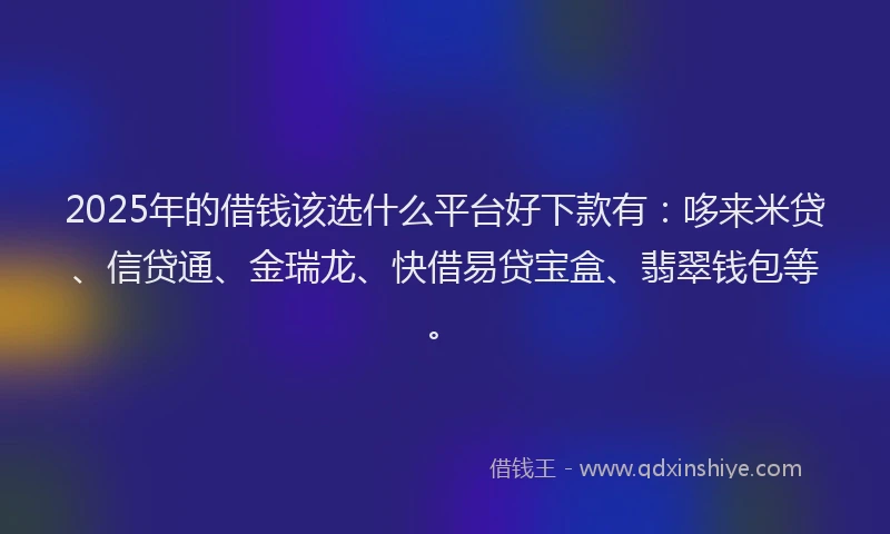 2025年的借钱该选什么平台好下款有：哆来米贷、信贷通、金瑞龙、快借易贷宝盒、翡翠钱包等。