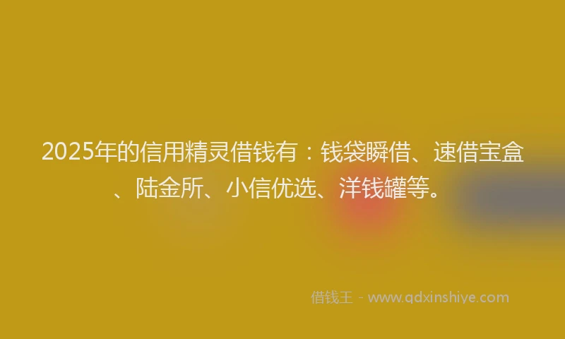 2025年的信用精灵借钱有：钱袋瞬借、速借宝盒、陆金所、小信优选、洋钱罐等。