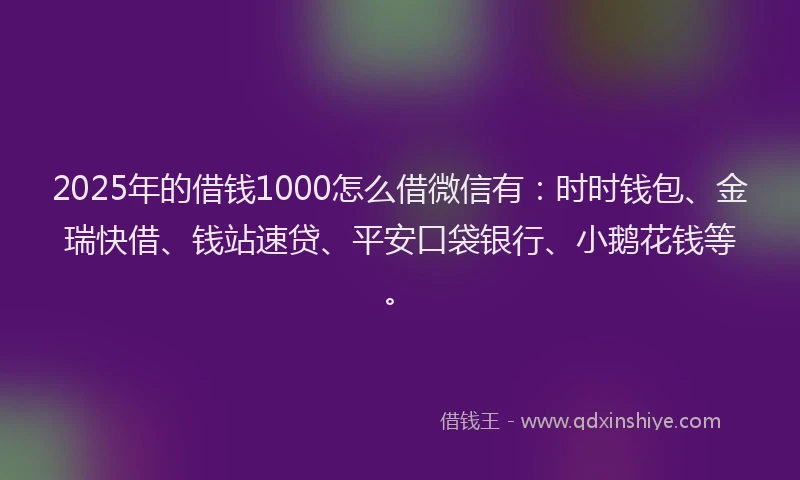 2025年的借钱1000怎么借微信有：时时钱包、金瑞快借、钱站速贷、平安口袋银行、小鹅花钱等。