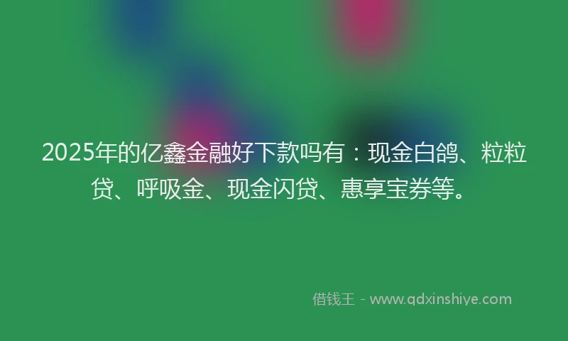 2025年的亿鑫金融好下款吗有：现金白鸽、粒粒贷、呼吸金、现金闪贷、惠享宝券等。