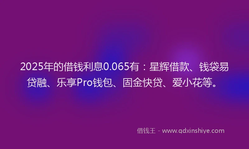 2025年的借钱利息0.065有：星辉借款、钱袋易贷融、乐享Pro钱包、固金快贷、爱小花等。