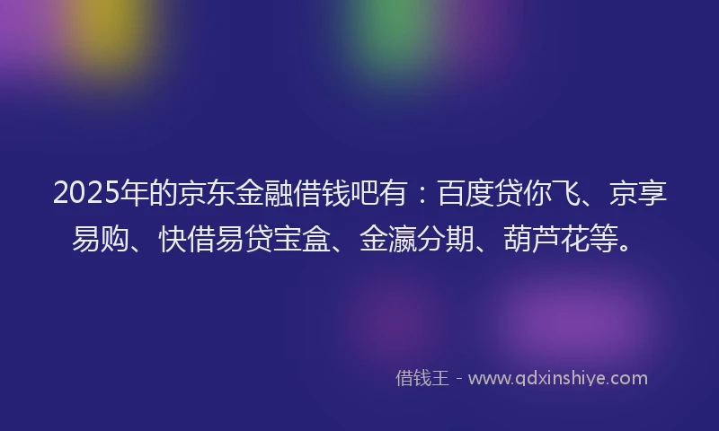 2025年的京东金融借钱吧有：百度贷你飞、京享易购、快借易贷宝盒、金瀛分期、葫芦花等。