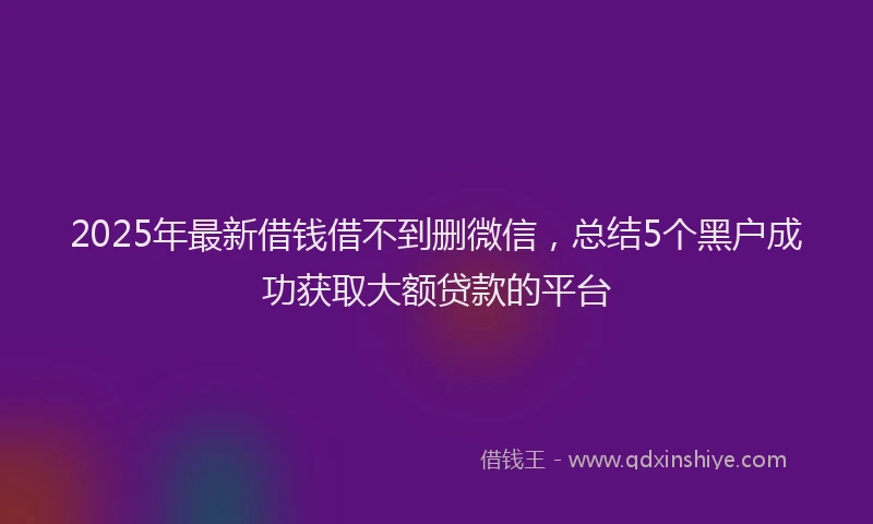 2025年最新借钱借不到删微信，总结5个黑户成功获取大额贷款的平台