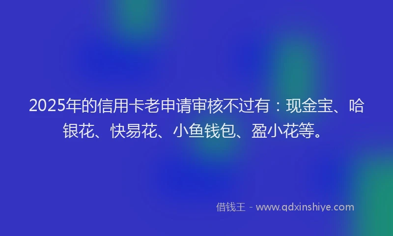 2025年的信用卡老申请审核不过有：现金宝、哈银花、快易花、小鱼钱包、盈小花等。