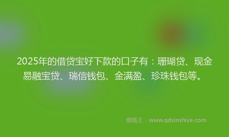 2025年的借贷宝好下款的口子有：珊瑚贷、现金易融宝贷、瑞信钱包、金满盈、珍珠钱包等。