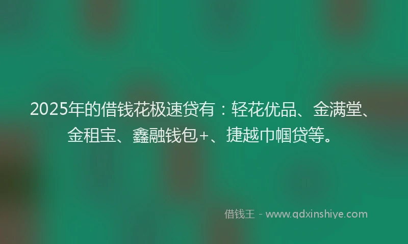 2025年的借钱花极速贷有：轻花优品、金满堂、金租宝、鑫融钱包+、捷越巾帼贷等。