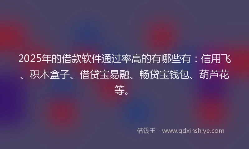 2025年的借款软件通过率高的有哪些有：信用飞、积木盒子、借贷宝易融、畅贷宝钱包、葫芦花等。