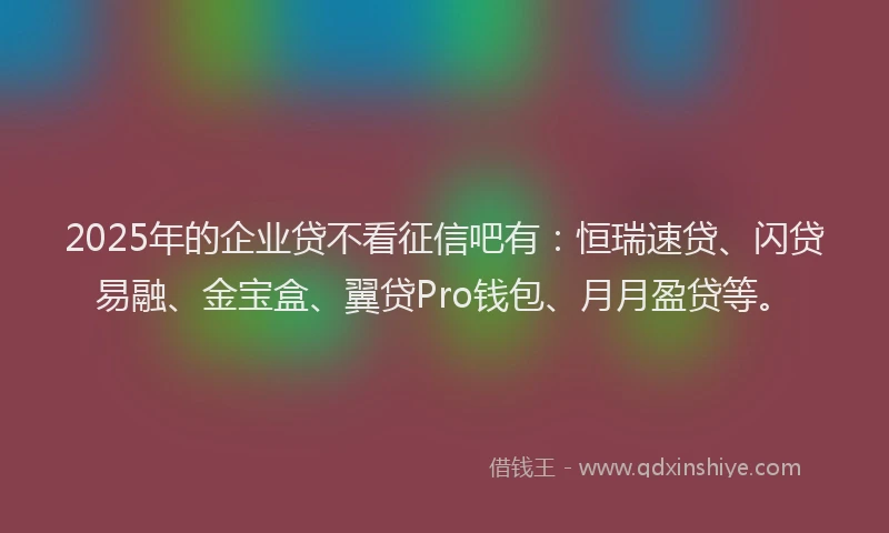 2025年的企业贷不看征信吧有：恒瑞速贷、闪贷易融、金宝盒、翼贷Pro钱包、月月盈贷等。