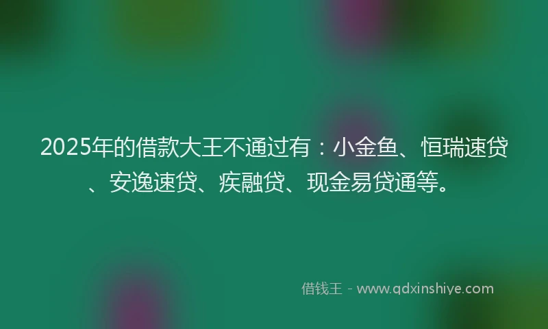 2025年的借款大王不通过有：小金鱼、恒瑞速贷、安逸速贷、疾融贷、现金易贷通等。