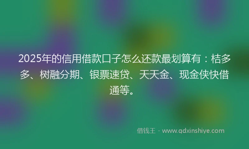 2025年的信用借款口子怎么还款最划算有：桔多多、树融分期、银票速贷、天天金、现金侠快借通等。